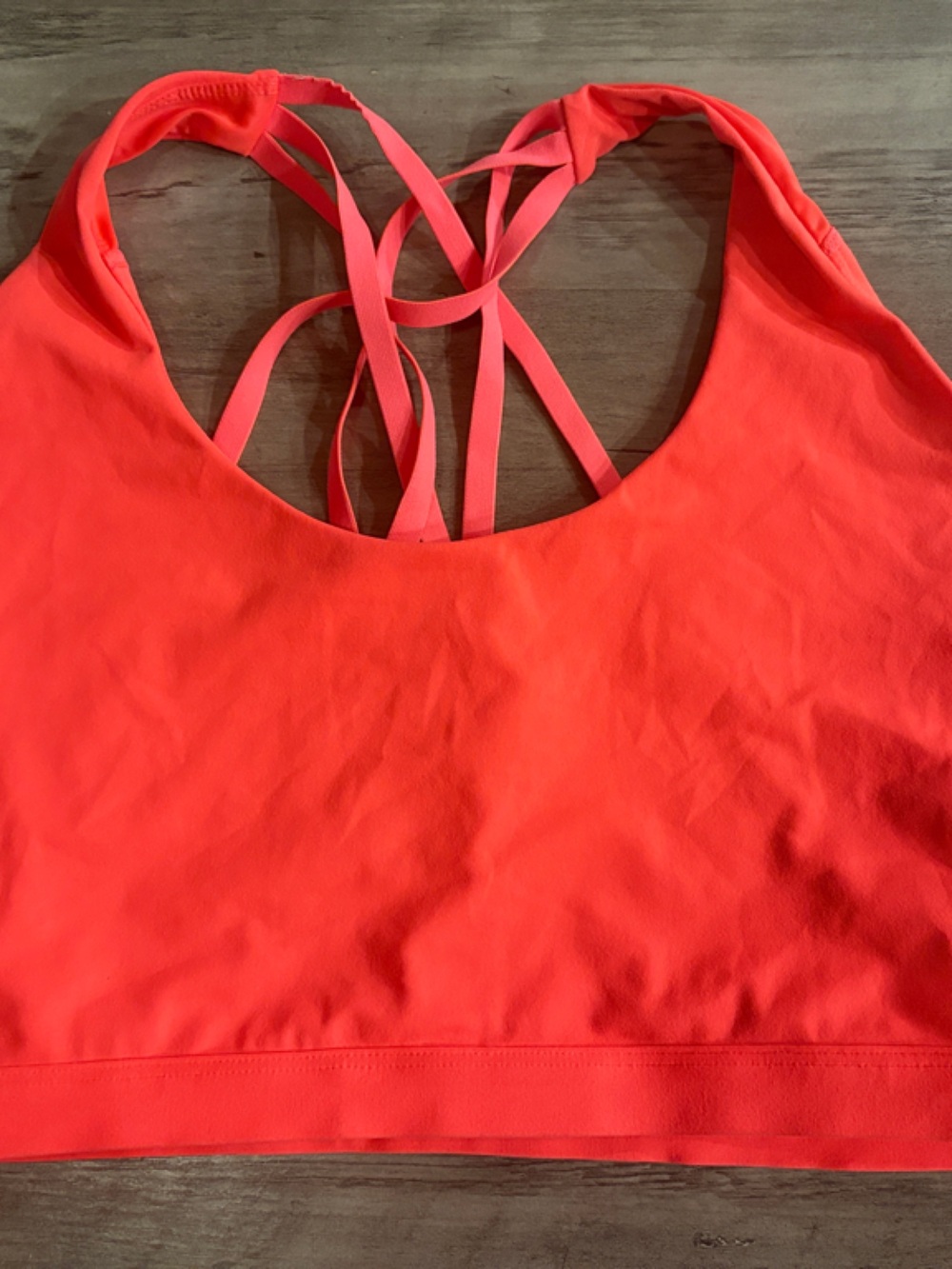 Fabletics Neon Coral Strappy Sports Bra